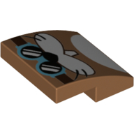 Lego Brick Curved 2 x 2 x 2/3 with Animal, Teeth, Medium Azure Goggles print / Medium Nougat