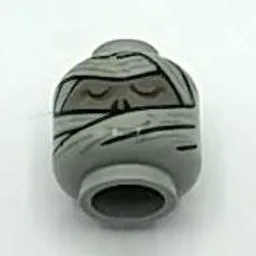 Minifig Head Mummy, Wraps, Eyes Open / Eyes Closed Print / Light Gray