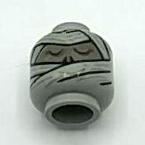 Lego Minifig Head Mummy, Wraps, Eyes Open / Eyes Closed Print / Light Gray