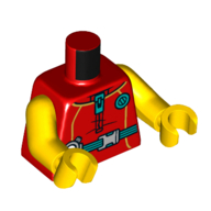 Lego Torso Wetsuit, Dark Turquoise Belt with Buckle, Zipper, and Circle Print, Yellow Arms and Hands / Red