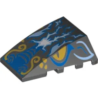 Brick Wedged, Curved 4 x 4 No Top Studs with Dragon Head and Blue Lightning Print / Black