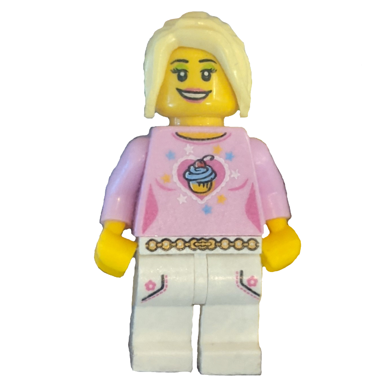 Lego Bright Pink Torso, White Legs, Bright Light Yellow Hair