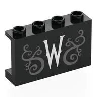 Panel 1 x 4 x 2 with White 'W', Dark Bluish Grey Spirals Print / Black
