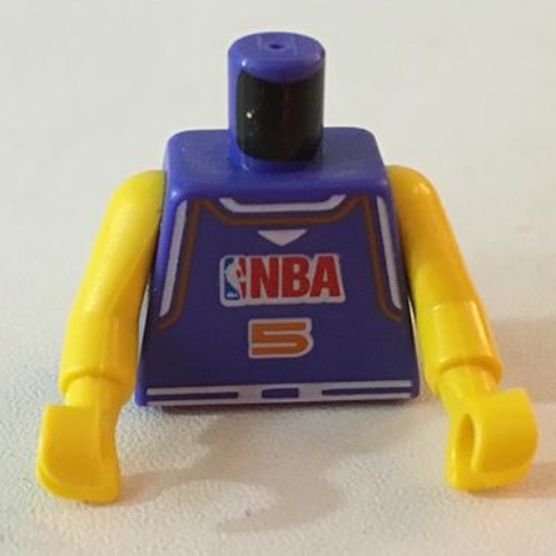 Lego Torso Basketball Jersey, NBA Logo and '5' Print, Long One Piece Arms Yellow (NBA) / Violet