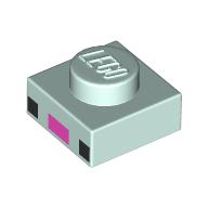 Lego Plate 1 x 1 with Black Eyes, Magenta Nose print / Light Aqua