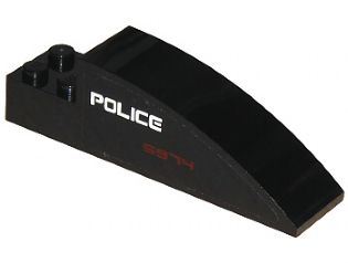 Lego Slope, Curved 8 x 2 x 2 with 4 Recessed Studs with 'POLICE' and '5974' Pattern on Right Side (Sticker) - Set 5974