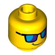 Lego Minifig Head Lifeguard, Blue Sunglasses and Crooked Smile Print / Yellow