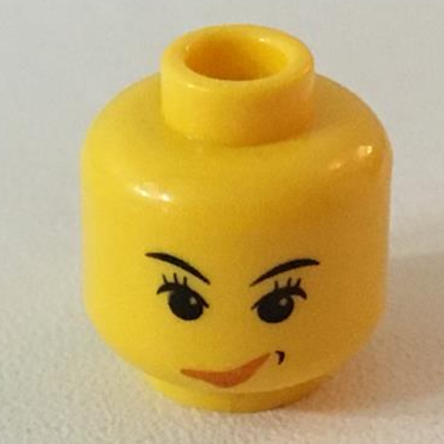 Lego Minifig Head Sky Lane, Pink Lips Smirk, Furrowed Eyes Print / Yellow