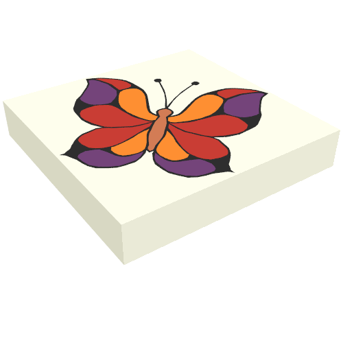 Lego Tile 2 x 2 with Butterfly Print / White
