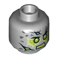 Lego Minifig Head Statue of Evil, Lime Eyes and Cracks with Open Mouth / Gray Eyes and Closed Mouth Print / Light Bluish Gray