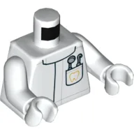 Torso, Lab Coat with Pocket with Dentist Mirror and Pick and Gold Tooth Print, White Arms and Hands / White