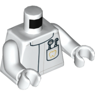 Lego Torso Lab Coat with Pocket with Dentist Mirror and Pick and Gold Tooth Print, White Arms and Hands / White