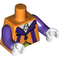 Lego Torso Clown Suit, Purple Lapel, Orange Jacket, Lime Pants, White Shirt Print, Dark Purple Arms, White Hands / Orange