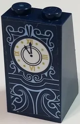 Slope 75 2 x 2 x 3 - Solid Studs with Gold, White and Medium Azure Grandfather Clock on Dark Blue Background Pattern (Sticker) - Set 41146