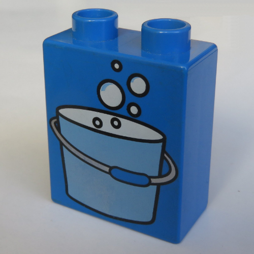 Lego Duplo Brick 1 x 2 x 2 with Light Blue Bucket of Water and Bubbles Print / Blue