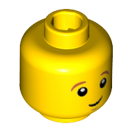 Lego Minifig Head Piggy Guy, Dark Orange Eyebrows, White Pupils, Crooked Smile and Chin Dimple Print / Yellow