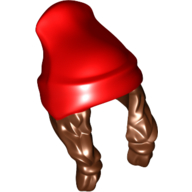Lego Hair and Hat, Two Braids and Beanie, Red Pattern / Reddish Brown