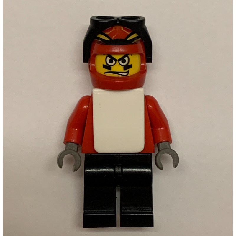 Lego Snowboarder, Red, Black Legs, White Vest
