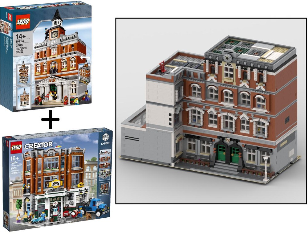 Lego Modular School inverted corner (alternate build of Town Hall and Corner Garage)
