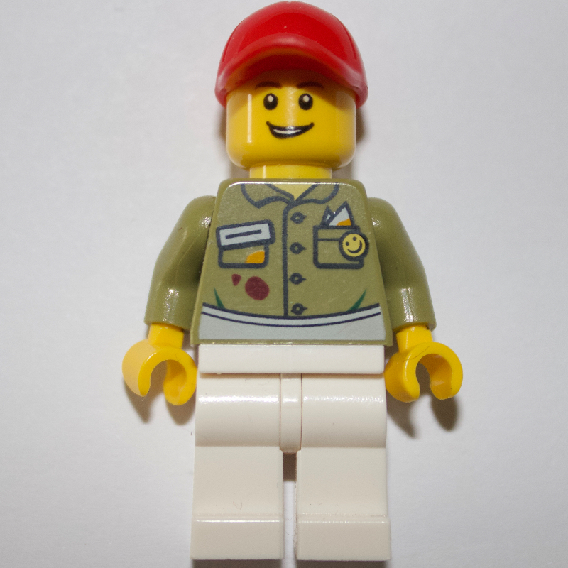Lego Olive Green Torso, White Legs, Red Cap