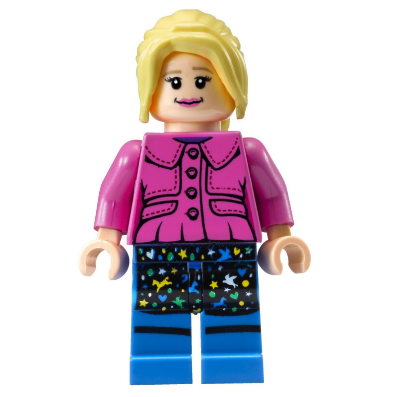 Lego Luna Lovegood, Dark Pink Jacket, Printed Skirt, Ponytail