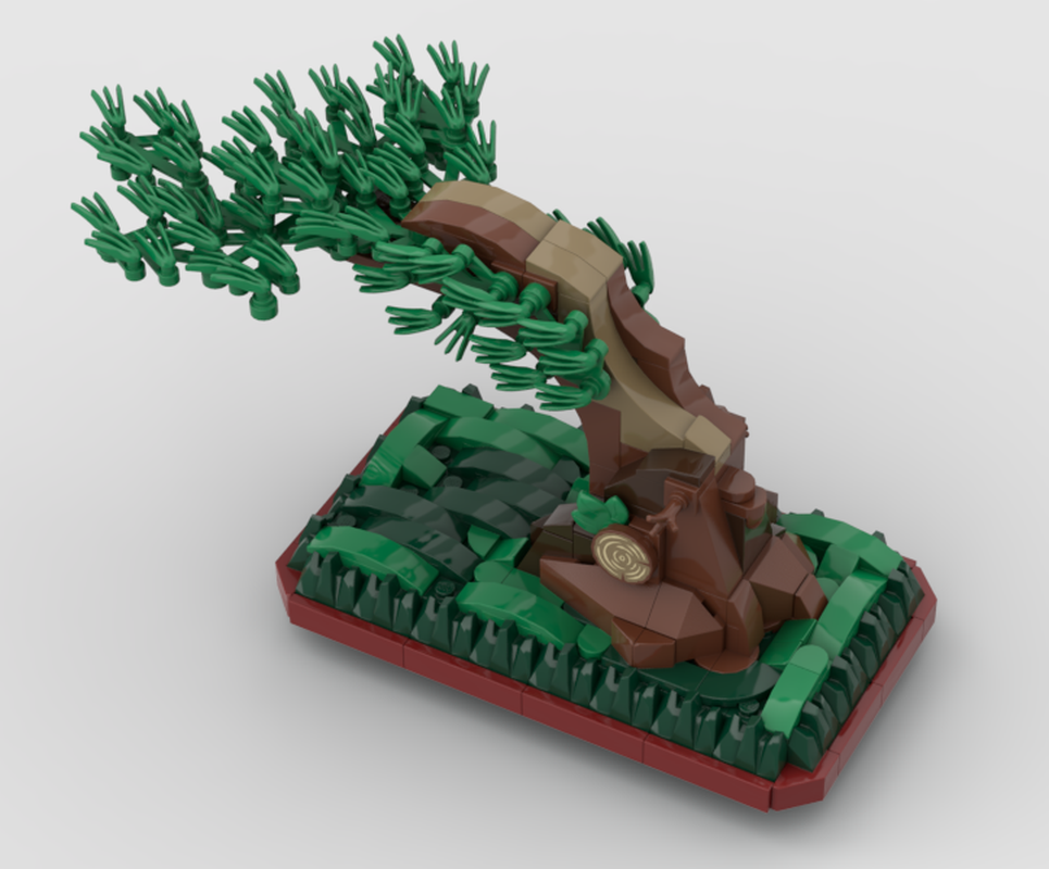 Lego Bonsai pine in “fukinagashi” (windswept) style.