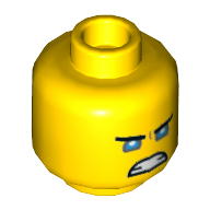 Lego Minifig Head Zane, Angry Grin, Light Blue Eyes Print [Hollow Stud] / Yellow