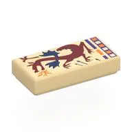 Tile 1 x 2 with Dark Red Dragon, Dark Blue Wings, Orange Flames, Decorations Print / Tan