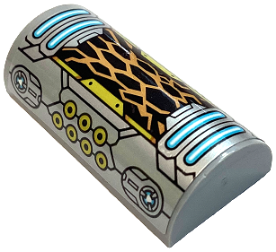 Lego Slope, Curved 2 x 4 Double with Groove with Silver Armor Plates, Gold Circles, Medium Azure Lights and Lightning Energy Pattern (Sticker) - Set 71765