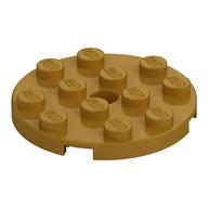 Lego Plate Round 4 x 4 with Pin Hole / Pearl Gold