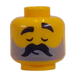 Minifig Head Dark Bluish Grey Beard, Long Black Moustache, Eyes Open / Closed Print