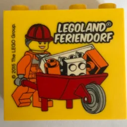 Brick 2 x 4 x 3 with 'LEGOLAND FERIENDORF', Wheelbarrow Print / Yellow