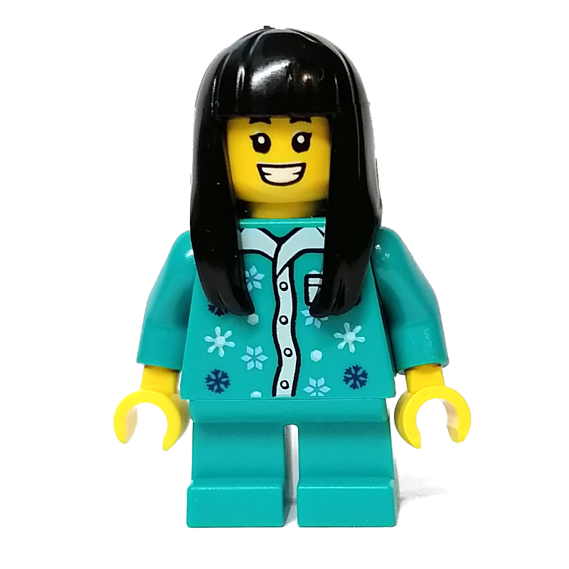 Lego Kid - Dark Turquoise Torso and Legs, Long Black Hair