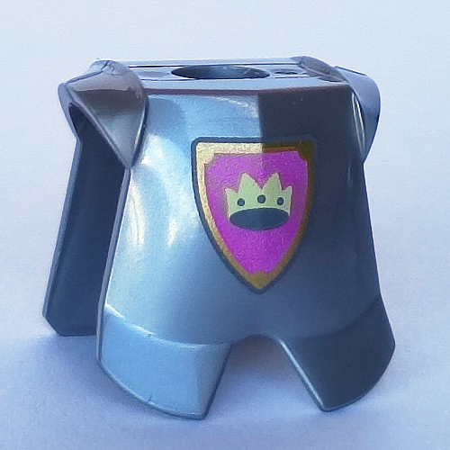 Lego Minifig Neckwear Armor Breastplate with Leg Protection with Crown on Pink Background and Gold Border Print / Flat Silver