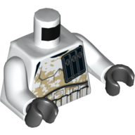 Lego Torso Armor Stormtrooper, Wide Black Pocket Device and Tan Dirt Stains Print, White Arms, Black Hands / White
