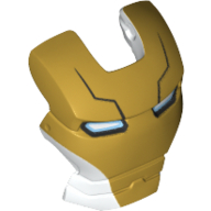 Lego Headwear Accessory Visor Top Hinge with Blue and White Eyes and Gold Face Shield and Black Lines Print (Space Iron Man) / White