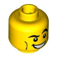 Minifig Head Spaceman, Crooked Eyebrows, Vertical Cheek Lines, White Mouth and White Pupils Print [Blocked Open Stud] / Yellow