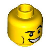Lego Minifig Head Spaceman, Crooked Eyebrows, Vertical Cheek Lines, White Mouth and White Pupils Print [Blocked Open Stud] / Yellow
