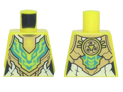 Lego Torso Female Armor with White, Gold, and Dark Turquoise Geometric Pattern