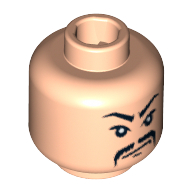 Lego Minifig Head Shanghai Gangster, Fu Manchu Moustache, White Pupils and Scowl Print / Light Nougat