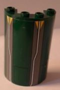 Lego Cylinder Half 2 x 4 x 5 with 1 x 2 Cutout with Hatches, White Lines and Yellow Triangles Pattern (Sticker) - Set 7930