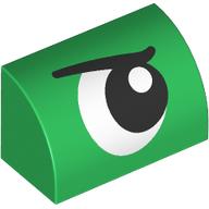 Lego Brick Curved 1 x 2 x 1 No Studs with Eye, Looking Right, Angry print / Green