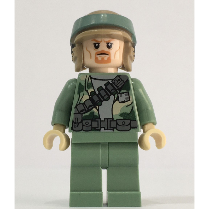 Lego Rebel Trooper in Endor Uniform, Sand Green Legs, Goatee Beard