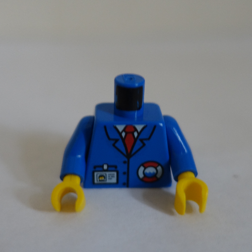Lego Torso Jacket, Rescue Coast Guard Logo, Nametag, Blue Collar, Red Tie Print, Blue Arms, Yellow Hands / Blue