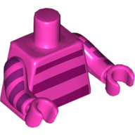 Lego Torso Horizontal Magenta Stripes on Front and Back print, Dark Pink Arms and Hands with 4 Magenta Stripes print / Dark Pink