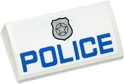 Slope, Curved 2 x 4 x 2/3 with Bottom Tubes with Blue 'POLICE', Silver Star Badge Logo Pattern (Sticker) - Sets 60043 / 60047