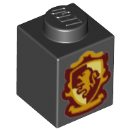 Lego Brick 1 x 1 with Gryffindor House Lion Crest print / Black