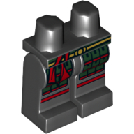 Lego Hips and Black Legs with Red and Green Samurai Leg Armor, Gold Belt and Red Sash Print / Black