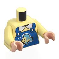 Lego Torso, Blue Apron, White Collar, Fish print, Bright Light Yellow Arms, Light Nougat Hands / Bright Light Yellow