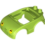 Duplo Car Body with 2 Studs on Back, & Yellow Headlights with Black Shadow Print / Lime